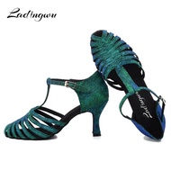【Daily Deals】 Ladingwu Factory Outlet Discoloration Flash Cloth Ballroom Party Salsa Dance Shoes Green Blue Gray Latin Dance Shoes Woman