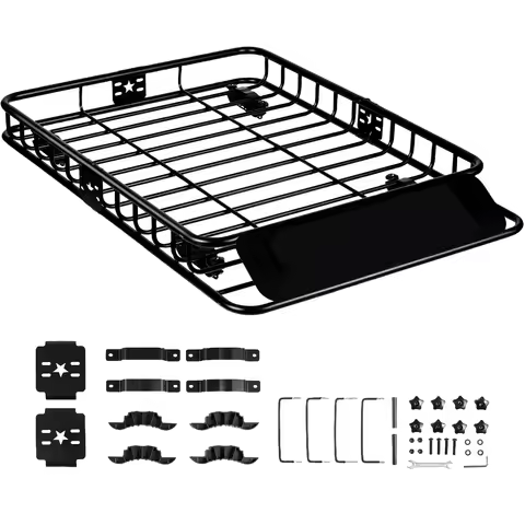 SucceBuy Roof Rack Cargo Basket 46"x36"x4.5" / 51"x36"x5" Rooftop Cargo Carrier Heavy-Duty 200LBS Ca