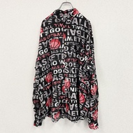 古著 CARDCHE 長袖全印花 T 卹，顏色籃球圖案，黑色，尺寸 2XL