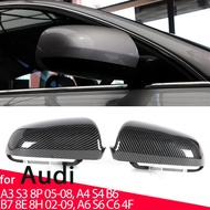 2x Carbon Fiber Style/Black Side Mirror cover Caps Shell for Audi A3 S3 8P 05-08, A4 S4 B6 B7 8E 8H 
