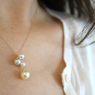 日本直送 糖果色Akoya海水珍珠吊墜項鏈 18k黃金 天然鑽石 45cm