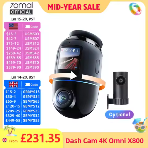 Global Version 70mai Dash Cam 4K Omni X800 360° Rotating Dual-Channel HDR Supported 4G Compatible Su