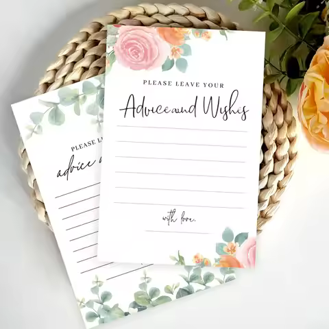 25pcs Advice and Wishes Cards, Blush Floral Geometric Design, for the Bride and Groom, Bridal Shower