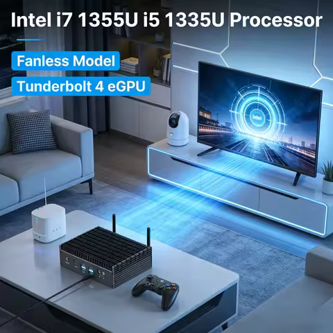 2026 Fanless Mini Gaming PC 13th Gen Intel i7 1355U i5 1335U PCIE4.0 DDR4 Tunderbolt 4 eGPU Desktop 