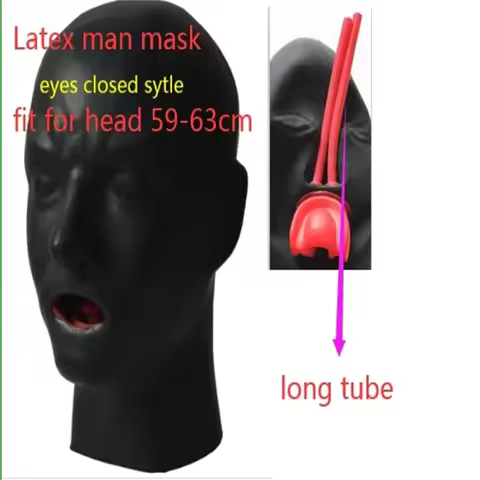 0.6mm Thickness 3D Latex Hood Rubber Mask Fetish with Mouth Gag Plug Long Nose Tube Back Zip for Wom