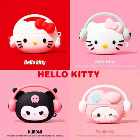 For Airpods 1 2 3 4 Pro Pro 2 Pro 3 Kawaii Hello Kitty Kuromi Melody Listen To Music Silicone Earpho