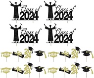 Abaodam 20pcs 2024 Graduation Cake Topper Glitter Class of 2024 Graduation Cap Diploma Cupcake Picks Appetizer Picks Cake Decoration for Party