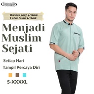 baju muslim pria kemeja koko mint modern lengan pendek jumbo premium - mint xl