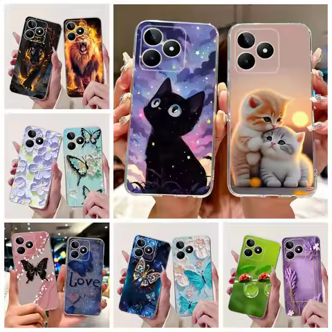 For Realme Note 50 Case RMX3834 Cute Cat Painted Cover Clear Silicone Soft TPU Phone Case For Realme