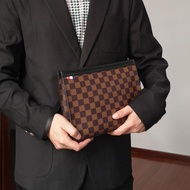 Mens Business Handbag Mens Bag Soft Leather True Wallet Checkered Bag Mens Commuting Versatile Clip 
