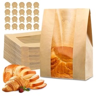 50 Heavy Duty Bread Bags 50% Thick Yeast Facial Tissues 13.7x8.3 Inches with Window Knots with Windo