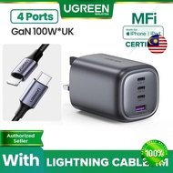 UGREEN 100W USB C Wall Charger 4 Port USB A GaN Adapter Lightning MFi Cable Fast Charge Quick Chargi