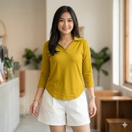 EmbroideredOlive V-Neck Long Sleeve Top - 6063