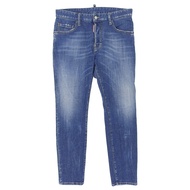 狀況極佳 ▲ DSQUARED2 (Dsquared) 2024 型號 S74LB1572 Super Twinky 牛仔褲，皮革標誌貼片，紐扣門襟，彈性牛仔褲，靛藍色，48 碼，義大利製造，正品，男