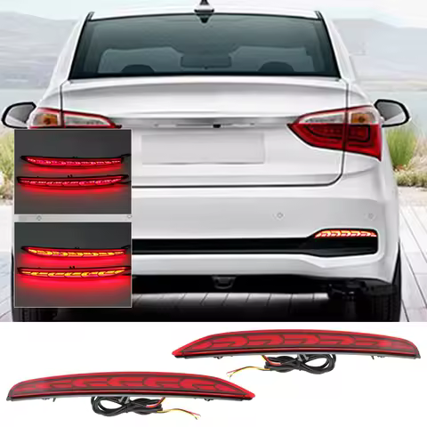 2Pcs Rear Bumper Reflector Lights For Hyundai Xcent I10 2018 LED Driving Brake Turn Singal Tail Lamp