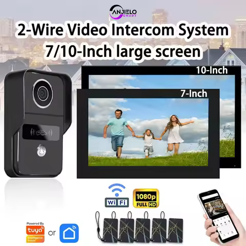 ANJIELO Smart Wifi 2-line Intercom Video Doorbell System 7/10-inch Monitor 1080P Doorbell Camera Vid
