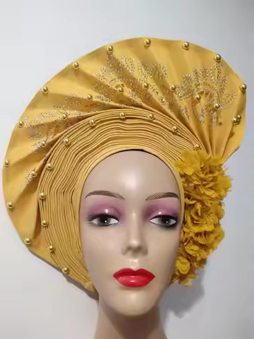 Hot Sale Nigerian Gele Headtie Aso Oke Gele Already Made Auto Gele Aso Turban Women Headwrap Nigeria