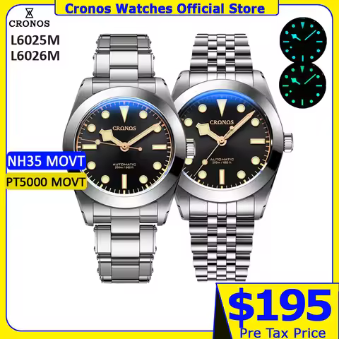 Cronos BB39 Mechanical Men Watch 39mm Automatic NH35 PT5000 SW200 Snow Hands Sapphire Glass Bushed B