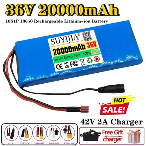 New 10S1P 36V 20000mAh Battery Pack 20Ah 18650 Lithium Li-ion Rechargeable Batteries Electric Car Bi