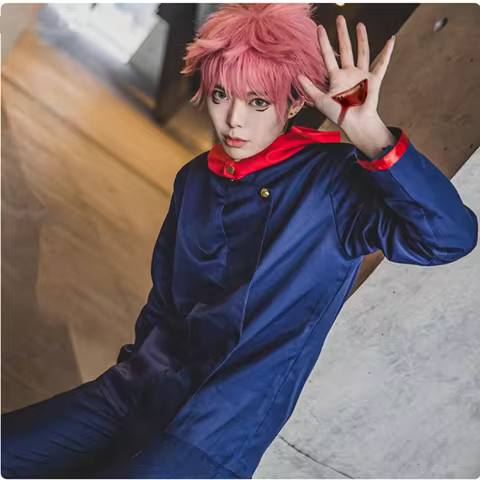 Jujutsu JJK Manga Anime Itadori Yuji Cosplay Costume Wig Jacket Pants Uniform Rose Net Synthetic Hal