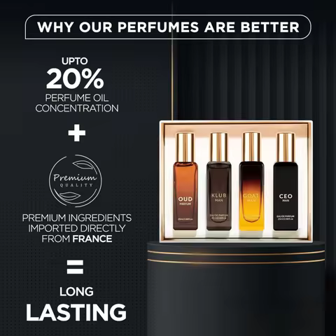Bellavita Luxury Long-lasting Men's Fragrance Gift Set | 4 Bottles, 0.7 Oz Each | a Perfect Gift for