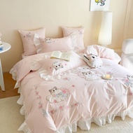Washed Cotton Meow Cotton 40s Embroidered Patch Full 2025 Miss New Style Pure Cotton Four-Piece Set 