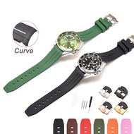 20mm 21mm 22mm Curved End Watch Band for Rolex Diving Black Green Water Ghost Series Silicone Strap High-grade TPU Watch Bracelet