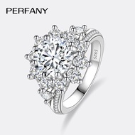 PERFANY 3CT Sunflower Moissanite Ring for Women S925 Pure Silver Plated 18K White Gold Diamond Luxur