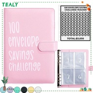 TEALY Envelope Challenge Binder, Reusable Waterproof 100 Envelopes Money Saving Challenge,  Save Mon