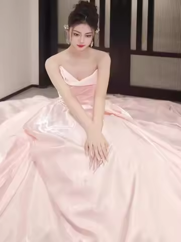 Stunning Pink Satin Bridesmaid Evening Gown 2025 New Sle Engagement Wedding Dr Light Wedding Dr Even