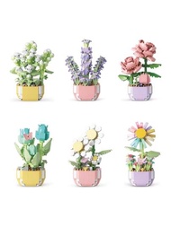 各種塑料盆栽微型積木花卉,包括向日葵和玫瑰-有趣且教育性的拼圖玩具-適用於家居裝飾、新居禮物