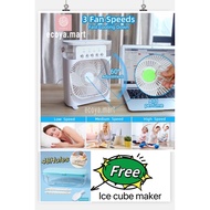 《Ready Stock 🇲🇾》3 in 1 USB Mini Portable Fan Air Cooler Fan Humidifier Purifier Mist Cooler with 7 Colors LED Light