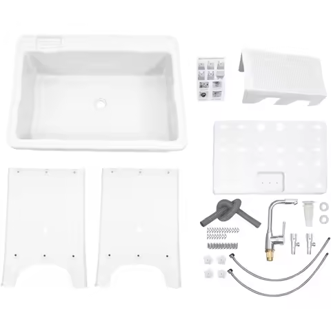 Utility Sink, Freestanding Laundry Tub Sink w/ Faucet, for Laundry Room, Bathroom, Garage, Kitchen –