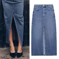 Blue Front Slit Denim Skirt 76053