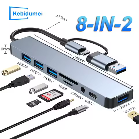 8-IN-2 Dock Station HUB USB 3.0 Type C Audio Output Adapter 5Gbps High Speed Transmission Splitter T