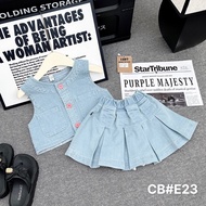 Set áo sát nách E23 kèm chân váy bò mềm cho bé gái