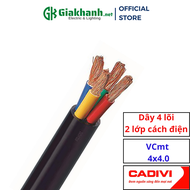 Dây Điện Mềm Tròn Bọc Nhựa PVC 4 lõi 300/500V 2 Lớp Cách Điện Cadivi VCmt 4x4.0 mm2
