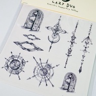 手繪刺青紋身貼紙神秘力量水晶石塔羅指南針天堂門弓箭行星球唯美
