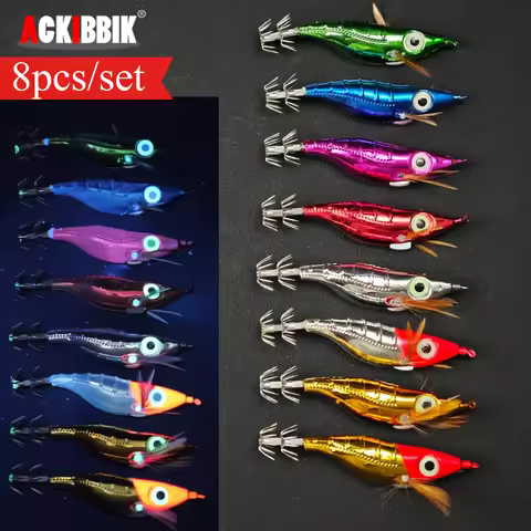 8pcs/set Laser Plated Squid Jig Fishing Lure 10cm Luminous Eging Bait Set for Cuttlefish Octopus Sal