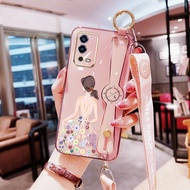 YBD Ốp Điện Thoại Có Dây Đeo Cổ Tay Thiết Kế Mới Cho OPPO A56 5G A55 Ốp Mạ 4G Ốp Bảo Vệ Máy Ảnh Chín