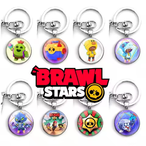 Anime Keychains Brawl Stars for Womens Accessories Bag Leon Spike Crow Keyrings Jewelry Fans Gifts