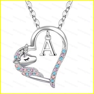 MG1 Enchanting Heart Shaped Unicorn Pendant Necklace Letter A to Z Perfect Gift for Girls And Women 