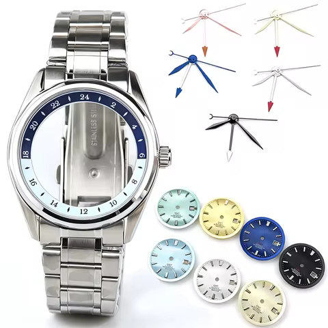 39.5mm GMT International Traveler Watch Case Chapter Ring Fit 28.5mm Dial No Logo For Seiko NH34 Aut