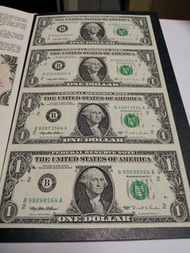 一套美元四連體鈔，售價350