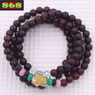 Bracelet of 108 brown sandalwood beads with six mantra charm - 6mm, 8mm beads, Buddha recitation nec