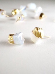 STAR STONE - OPAL + 24K GOLD 玻璃原石耳環 蛋白石+鍍24K真金