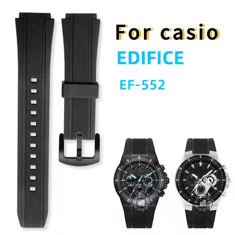 Black Men's Resin watchband For CASIO Edifice 5119 EF-552 EF-552D 25*20mm Convex mouth Waterproof Ru