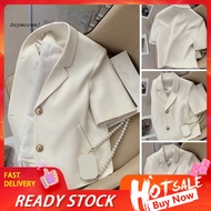 BU  Classic Double-breasted Blazer Solid Color Suit Jacket Stylish Women's Short Sleeve Blazer with Pockets Lightweight Office Suit Coat for Work Breathable Lapel Neck Jacket