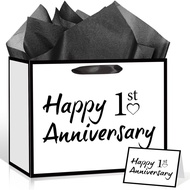 TagreSpike 1st Anniversary Paper Gift Bag with Tissue Paper and Card - Large Happy 1st Anniversary W