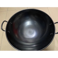 Non Stick Deep Enamel Wok 34cm/37cm/40cm / Cooking Wok / Kuali Besi / Kuali Hitam / Iron Wok / Doubl